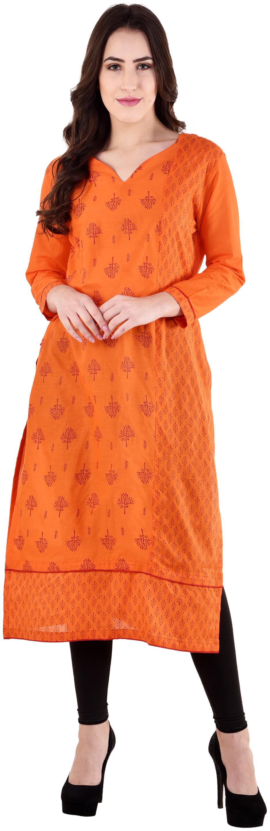 

Tamanna Women Orange Printed Straight Kurta