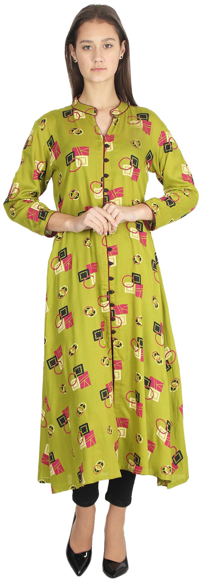 

TAMANNAH Printed 3 4th Sleeves Mandarin Collar Kurta For Women Color Green