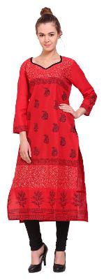 

Tamannah Red Cotton Printed Kurtas