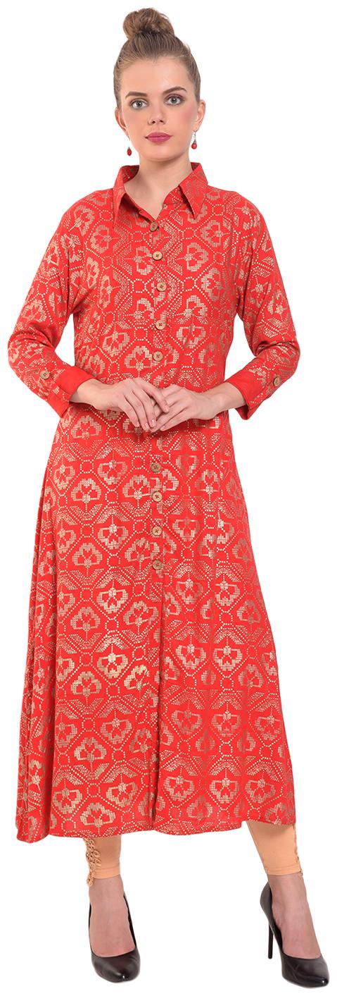 

Tamannah Red Rayon A-line Kurti