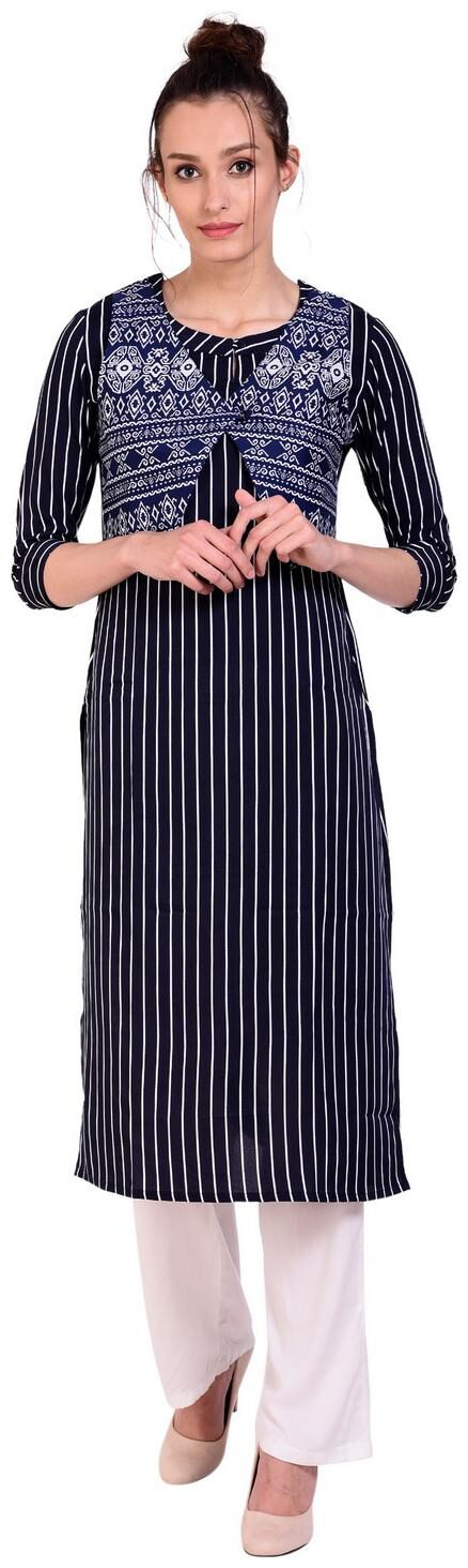 

Tamannah Women Crepe Printed A Line Kurta Blue
