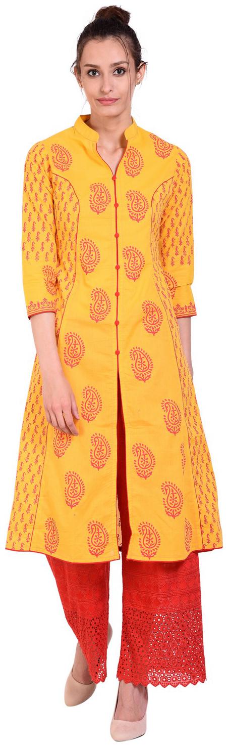 

Tamanna Women Yellow Printed Straight Kurta