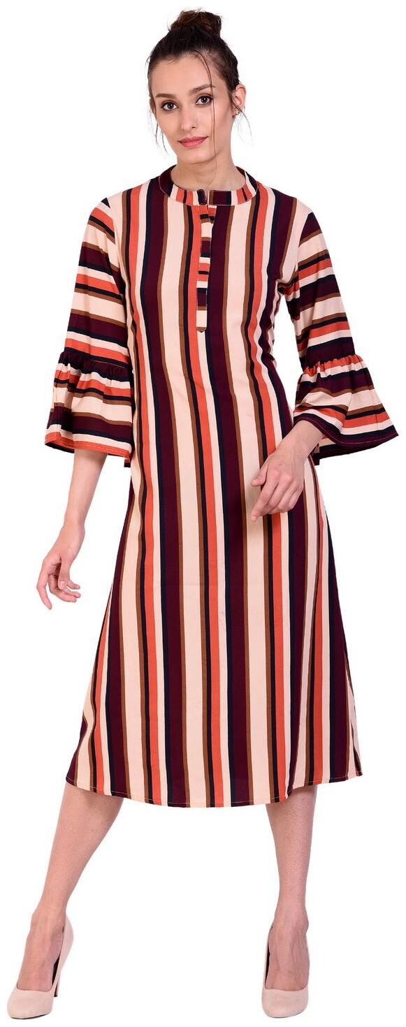 

Tamannah Women Crepe Striped A Line Kurti Dress Multi
