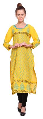 

Tamannah Yellow Cotton Printed Kurtas