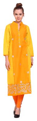 

Tamannah Yellow Cotton Printed Kurtas