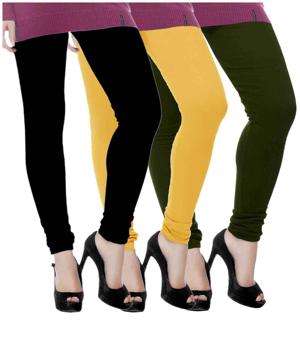 

TBZ Woolen Leggings for Women- Dark Green Yellow Black (Pack of Three) -Large