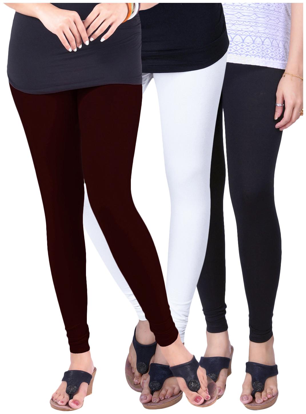 

TCG Bio wash 100 pure Cotton with Spandex Dark Brown Black White Churidar leggings 3pcs Combo