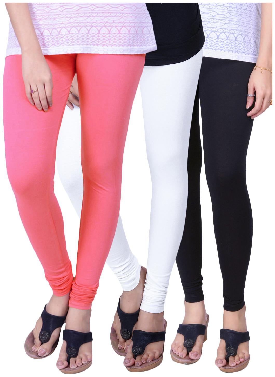 

TCG Bio wash 100 pure Cotton with Spandex Neon Gajri Black White Churidar leggings 3pcs Combo