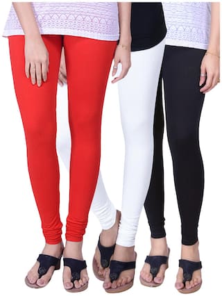 TCG Bio wash 100% pure Cotton with Spandex Orange;Black & White Churidar leggings 3pcs Combo