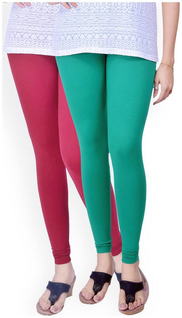 TCG Comfortable 100% Cotton base Lycra Green & Pink Color Leggings Set_GL04GRM