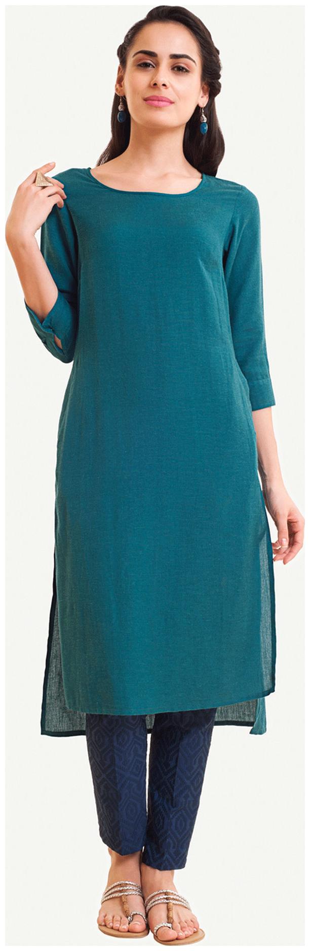 

NAARI Women Blue Solid Straight Kurti
