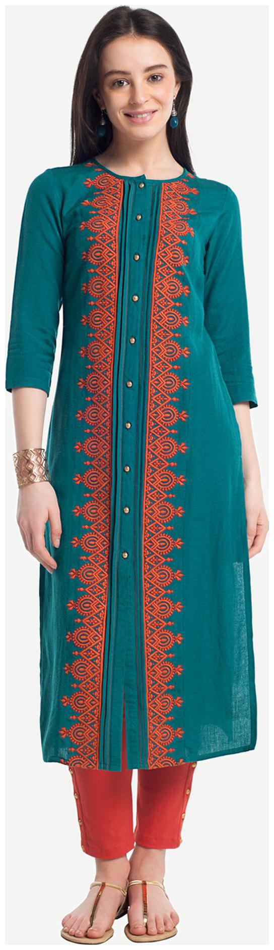 

NAARI Women Blue Embroidered Straight Kurta