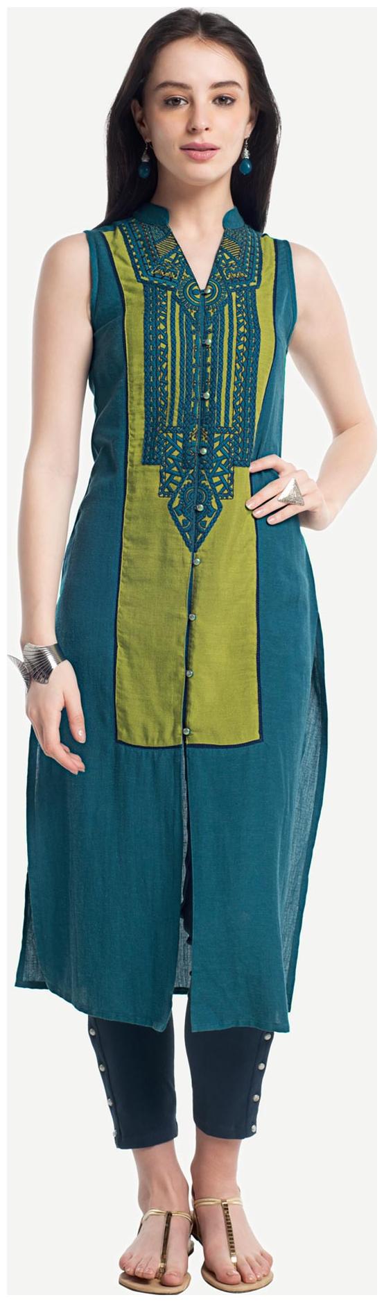 

NAARI Women Blue Embroidered Straight Kurta