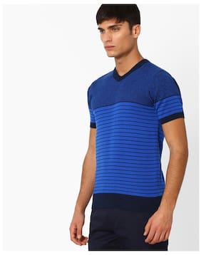 Teamspirit By Reliance Trends T Shirts For Men Teamspirit By Reliance Trends Men Regular Fit V Neck Striped T Shirt Blue