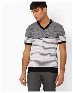 Teamspirit By Reliance Trends T Shirts For Men Teamspirit By Reliance Trends Men Regular Fit V Neck Striped T Shirt Grey