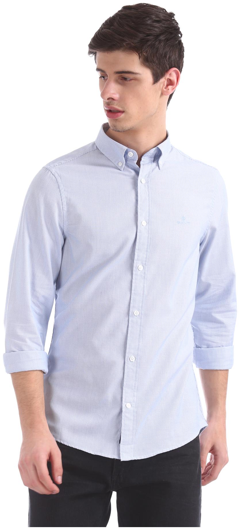 

GANT Men Blue Solid Slim Fit Casual Shirt