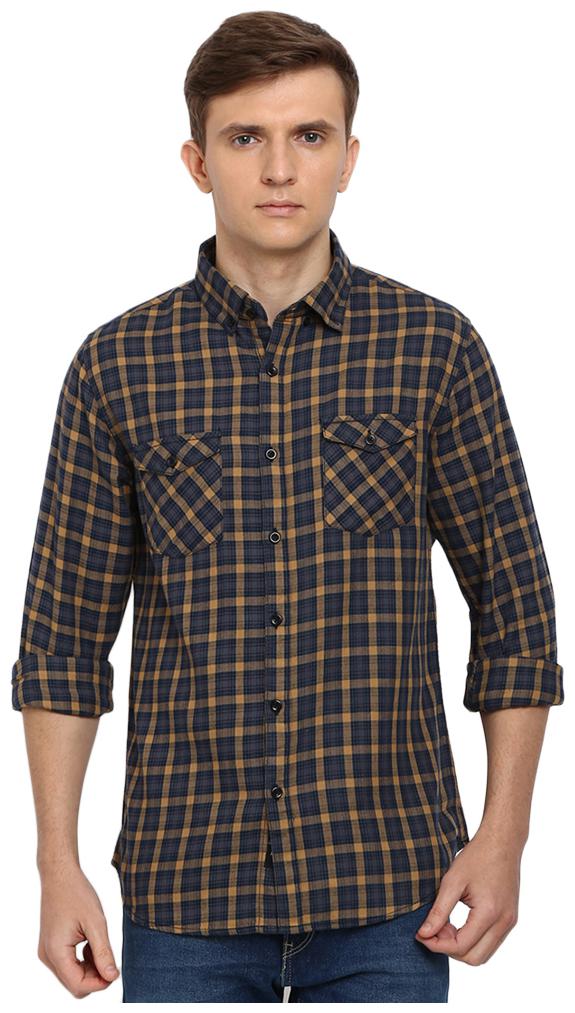 

TED HARBOR Men Blue Checked Slim Fit Casual Shirt