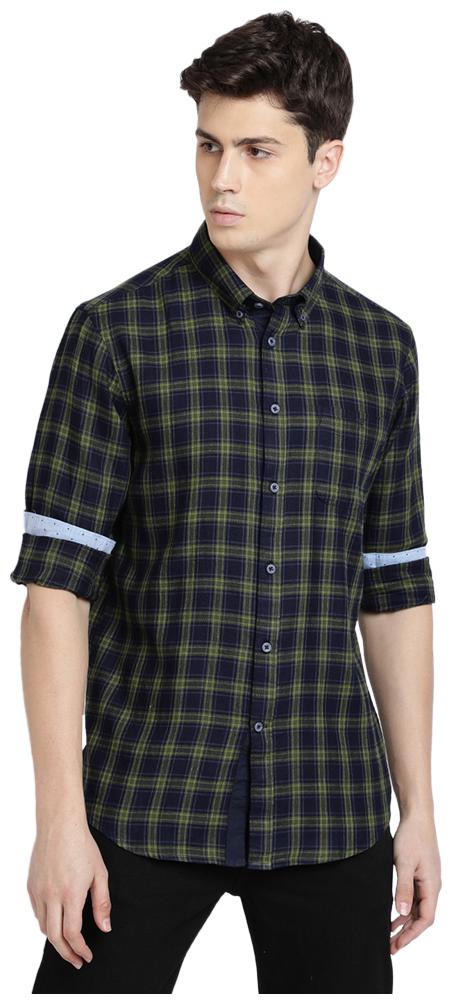 

TED HARBOR Men Green Checked Slim Fit Casual Shirt