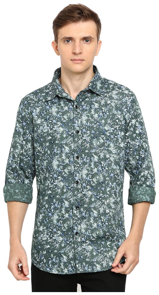 

TED HARBOR Men Green Floral Slim Fit Casual Shirt