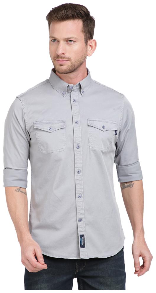

TED HARBOR Men Grey Solid Slim Fit Casual Shirt