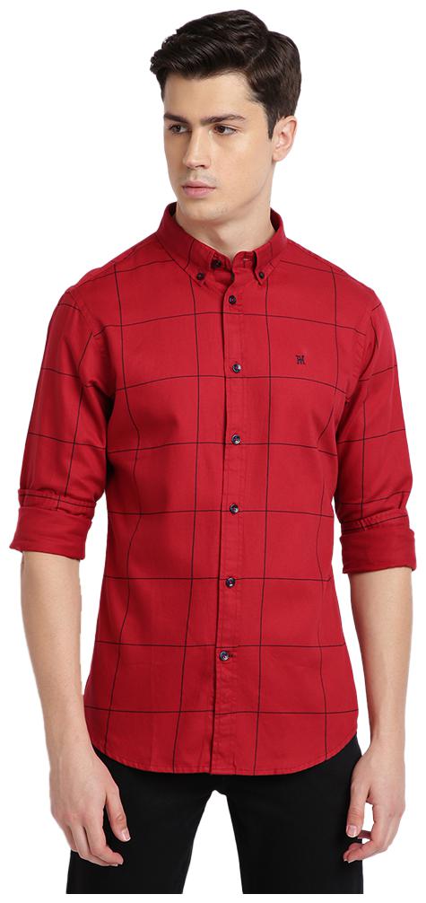 

TED HARBOR Men Red Checked Slim Fit Casual Shirt