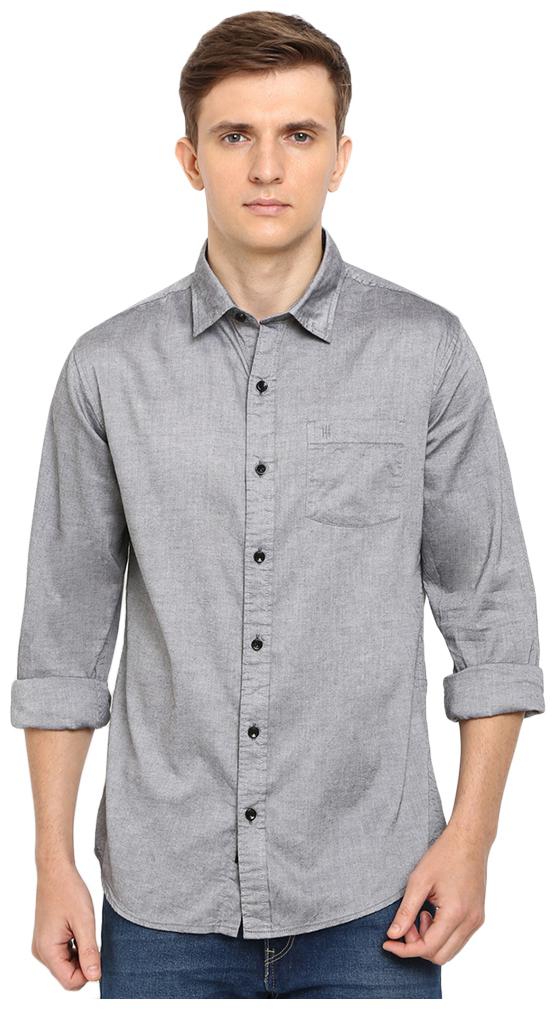 

TED HARBOR Men Grey Solid Slim Fit Casual Shirt