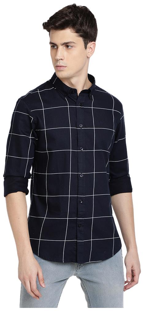 

TED HARBOR Men Navy Blue Checked Slim Fit Casual Shirt