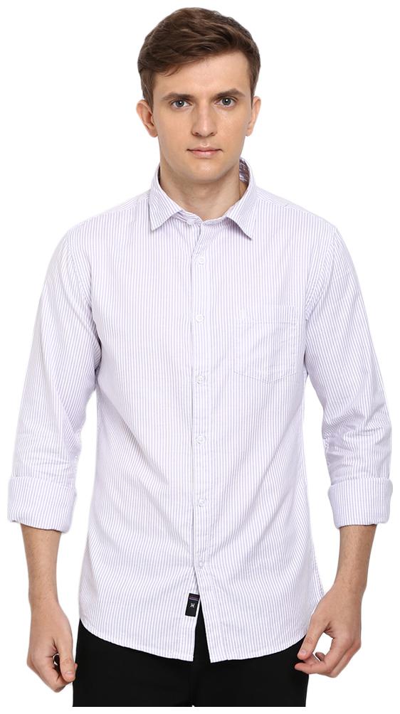 

TED HARBOR Men White Vertical Stripes Slim Fit Casual Shirt