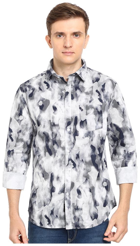 

TED HARBOR Men White Printed Slim Fit Casual Shirt
