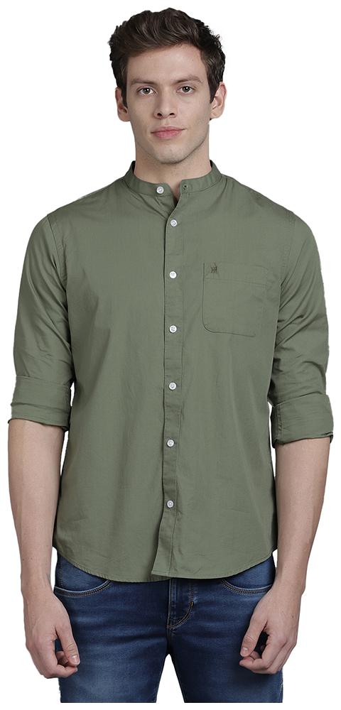 

TED HARBOR Men Green Solid Slim Fit Casual Shirt