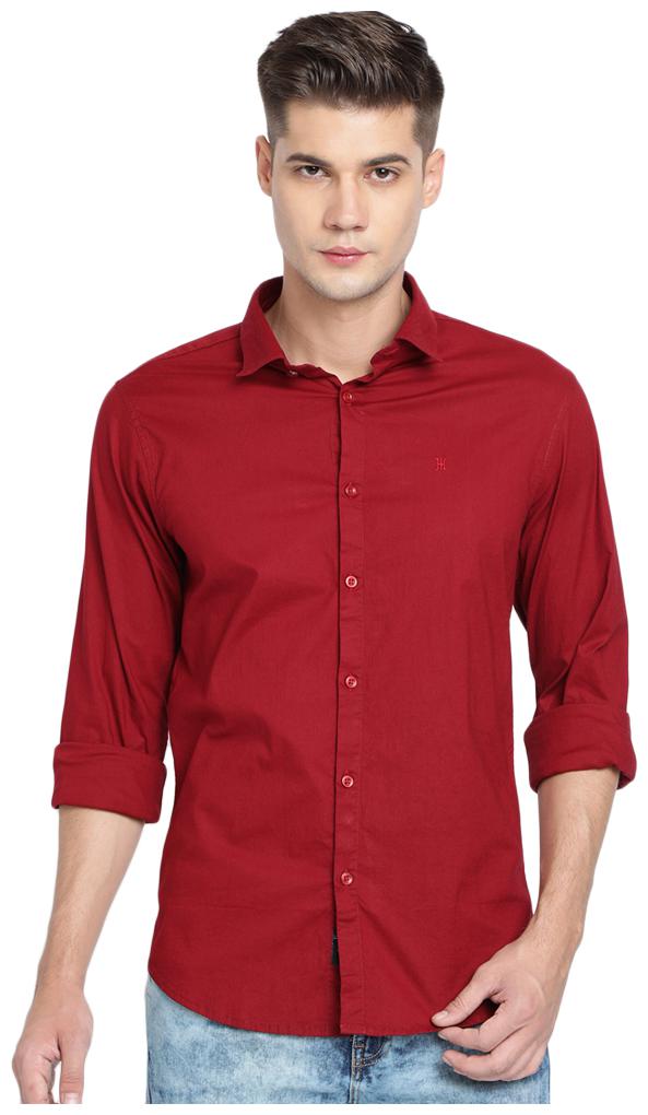 

TED HARBOR Men Red Solid Slim Fit Casual Shirt