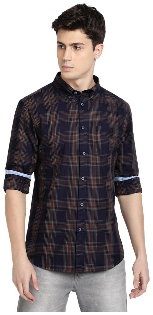 

TED HARBOR Men Brown Checked Slim Fit Casual Shirt