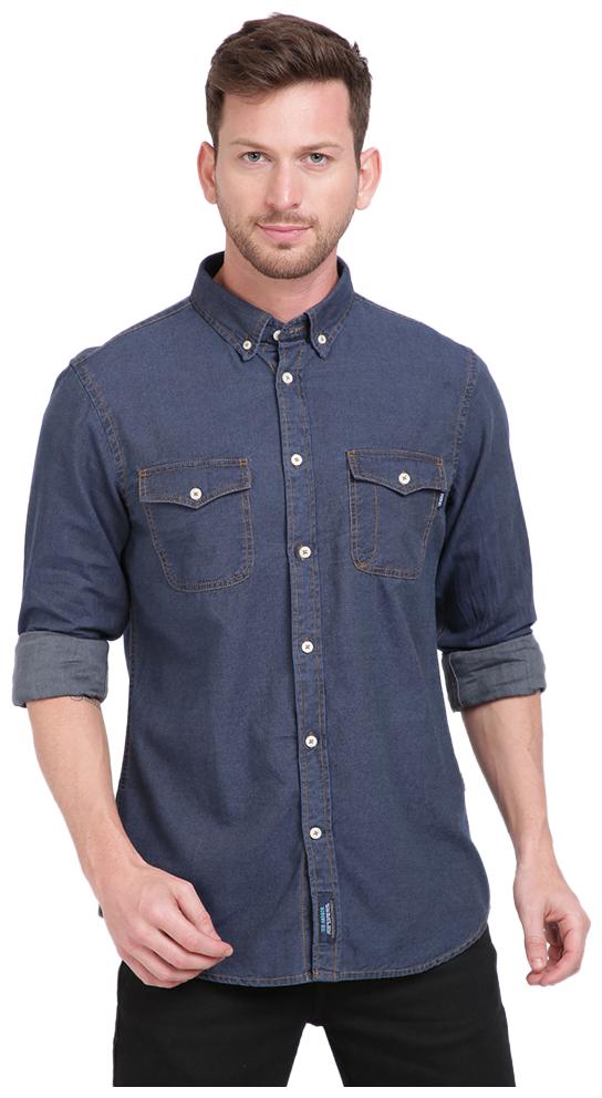 

TED HARBOR Men Blue Solid Slim Fit Casual Shirt