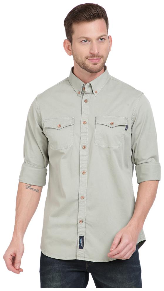

TED HARBOR Men Green Solid Slim Fit Casual Shirt