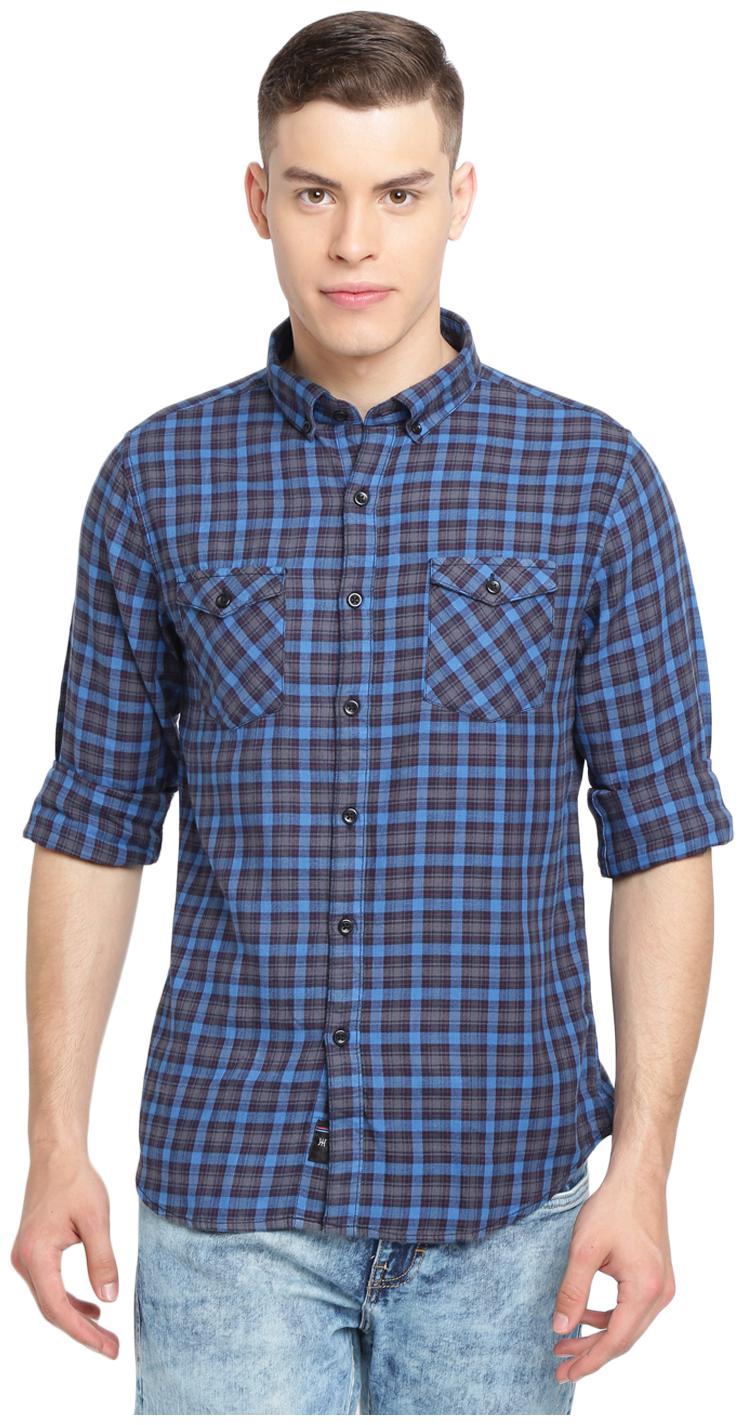 

TED HARBOR Men Blue Checked Slim Fit Casual Shirt