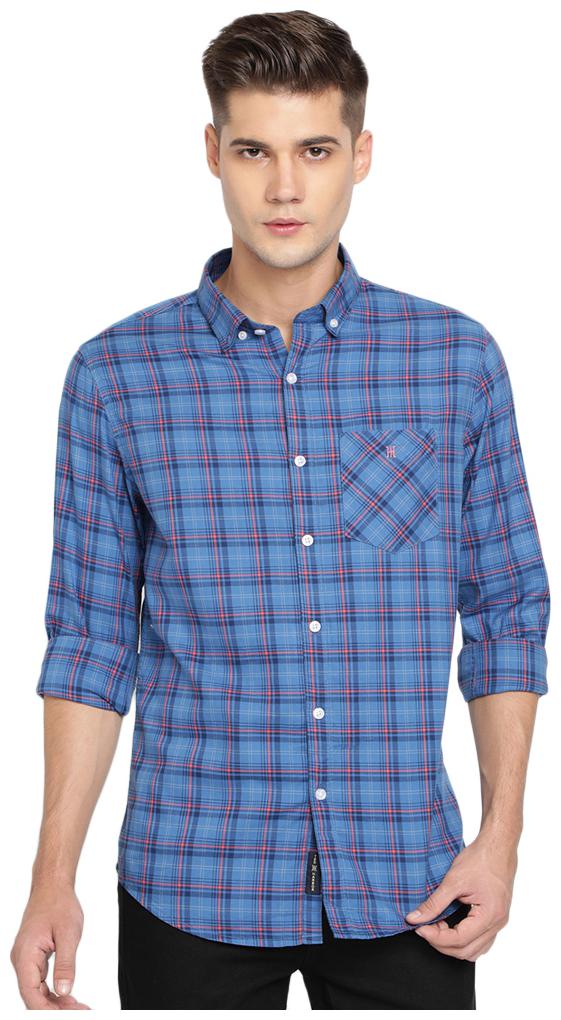 

TED HARBOR Men Blue Checked Slim Fit Casual Shirt