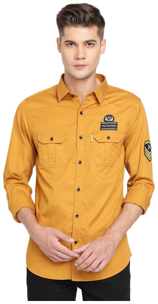 

TED HARBOR Men Yellow Solid Slim Fit Casual Shirt