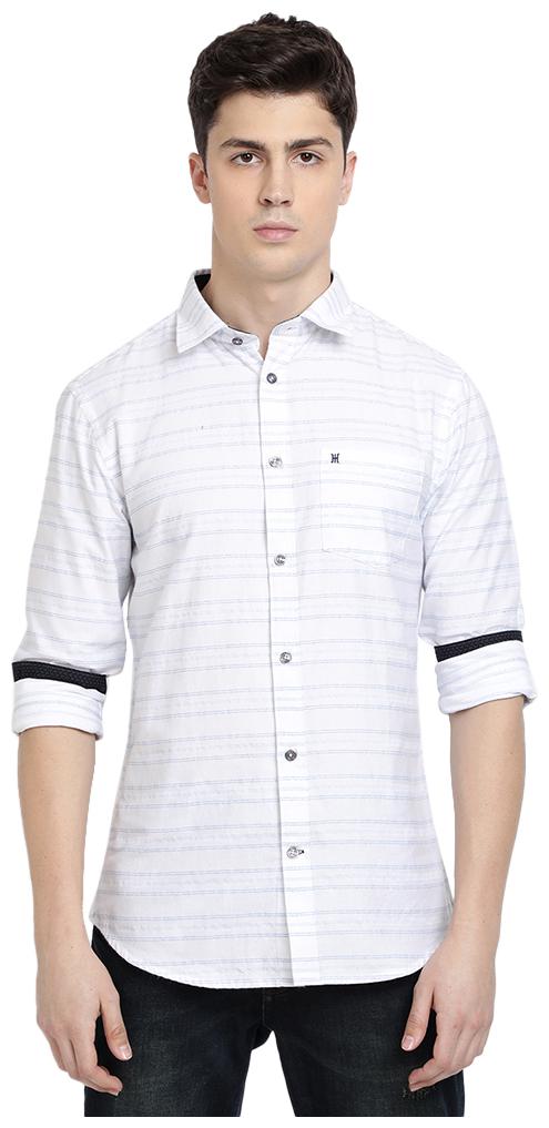 

TED HARBOR Men White Horizontal Stripes Slim Fit Casual Shirt