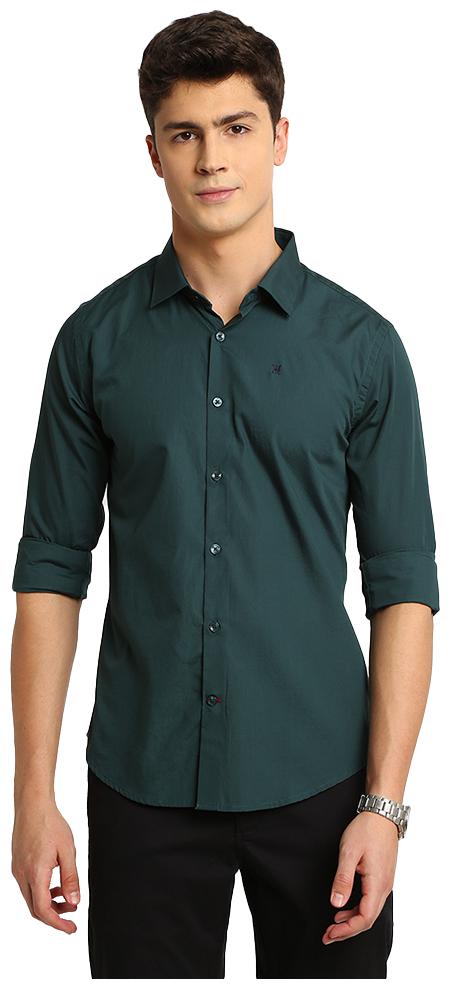 

TED HARBOR Men Green Solid Slim Fit Casual Shirt