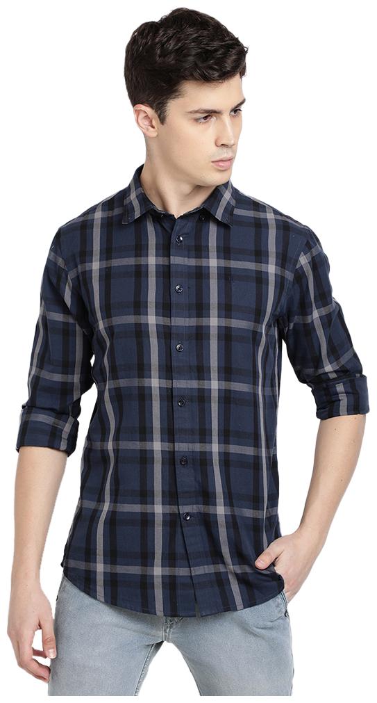 

TED HARBOR Men Navy Blue Checked Slim Fit Casual Shirt