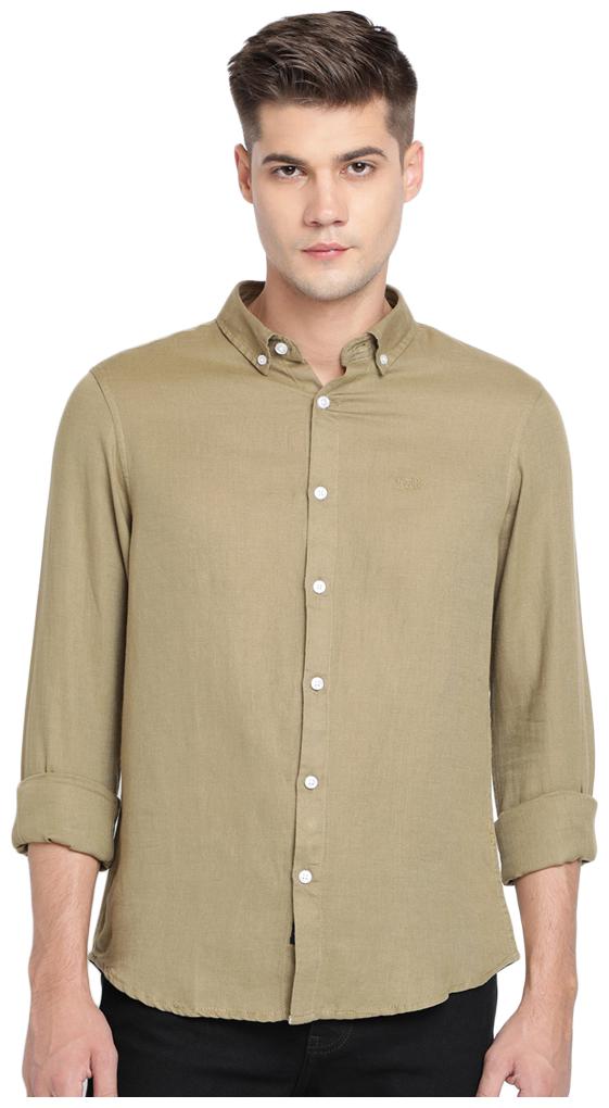 

TED HARBOR Men Beige Solid Slim Fit Casual Shirt