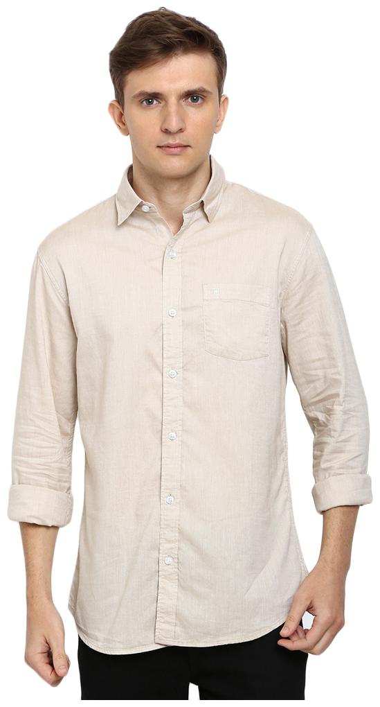 

TED HARBOR Men Cream Solid Slim Fit Casual Shirt