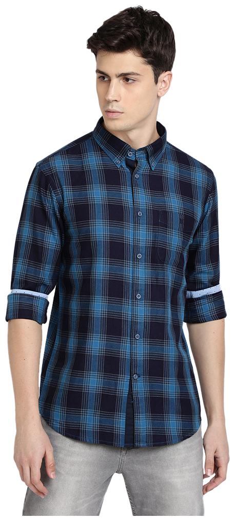 

TED HARBOR Men Blue Checked Slim Fit Casual Shirt