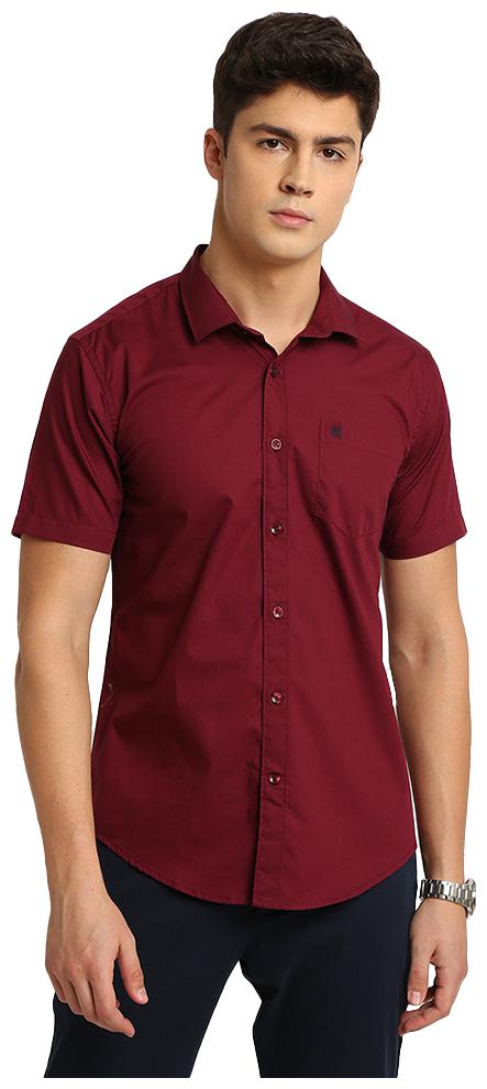 

TED HARBOR Men Red Solid Slim Fit Casual Shirt