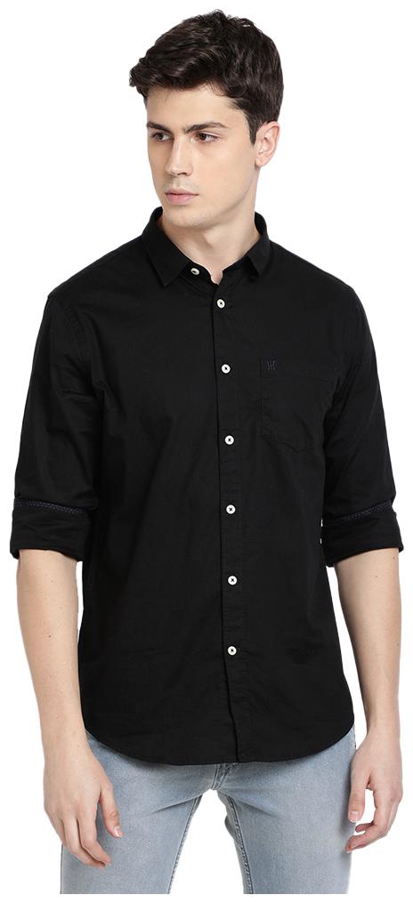

TED HARBOR Men Black Solid Slim Fit Casual Shirt