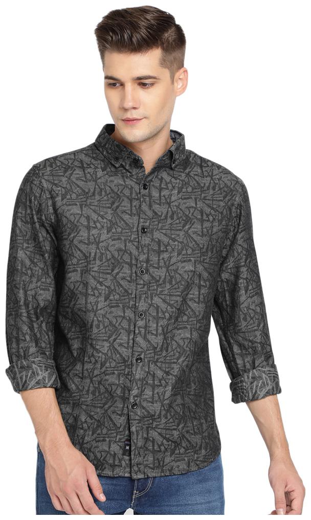 

TED HARBOR Men Grey Printed Slim Fit Casual Shirt