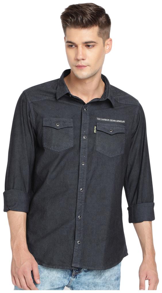 

TED HARBOR Men Grey Solid Slim Fit Casual Shirt