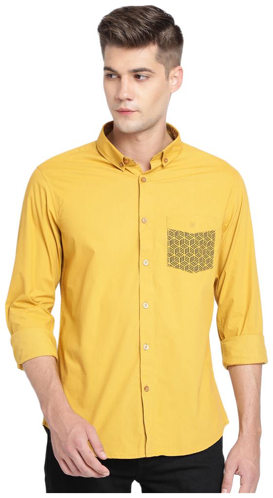 

TED HARBOR Men Yellow Solid Slim Fit Casual Shirt