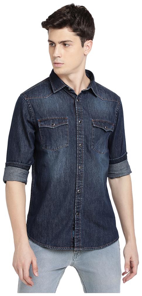 

TED HARBOR Men Blue Solid Slim Fit Casual Shirt
