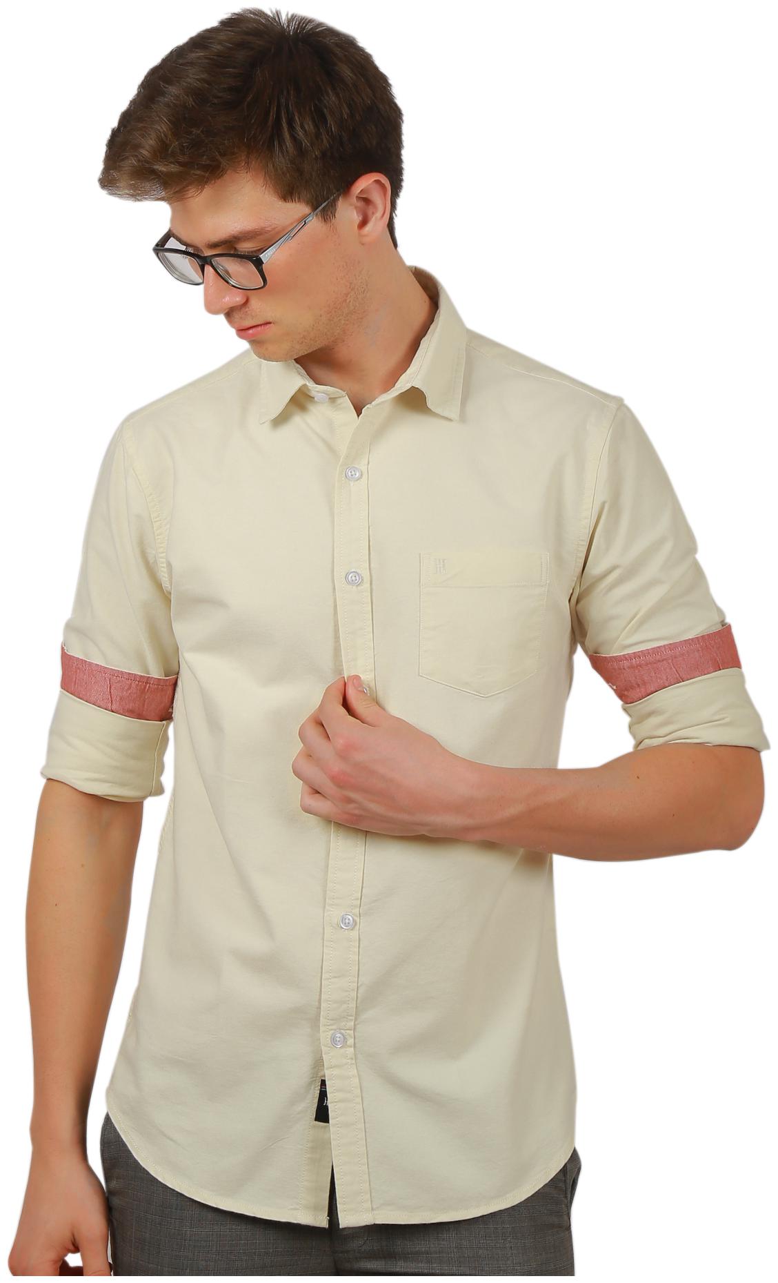 

TED HARBOR Men Cream Solid Slim Fit Casual Shirt